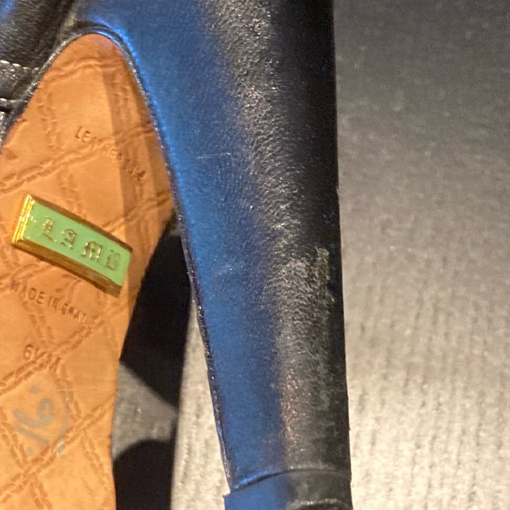 Women's L.A.M.B. Heels Black Gold Size 6.5 - Picture 13 of 14
